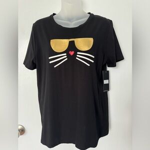 Karl Lagerfeld Cat Foil Glasses T-shirt Size M Black